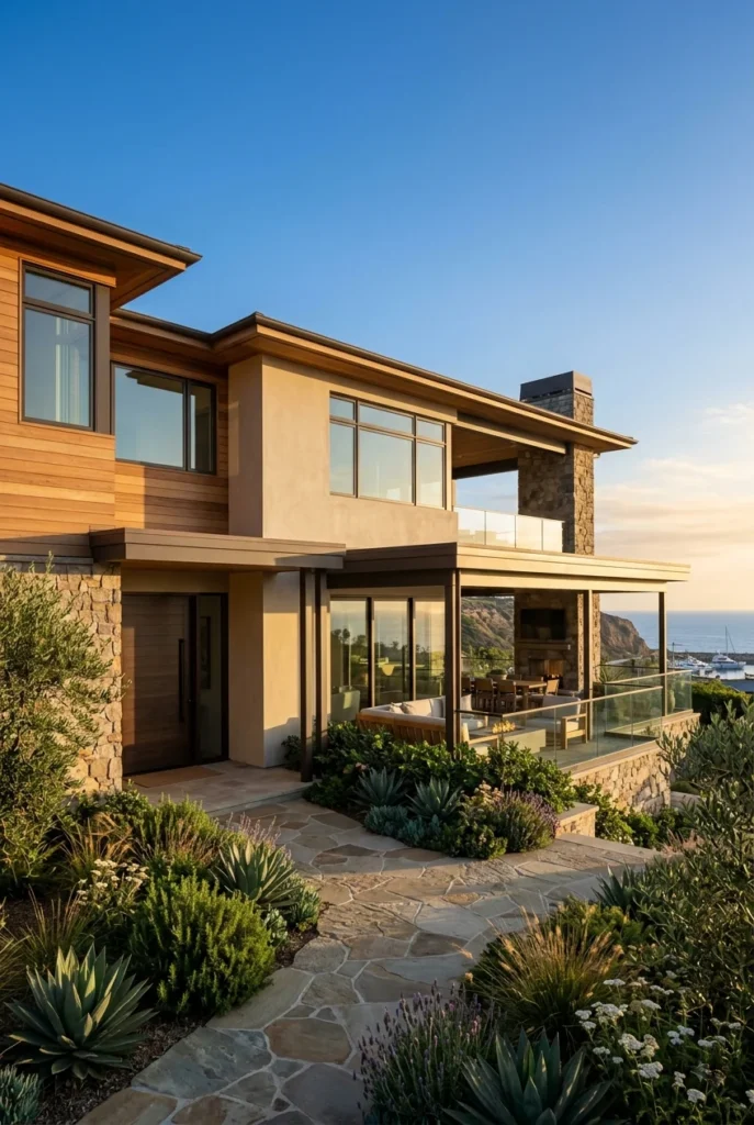 Finished custom estate exterior with coastal architecture in Dana Point, California