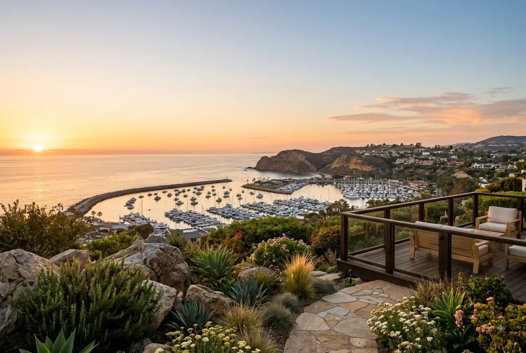 Ocean and harbor view from a residential lot in Dana Point, California